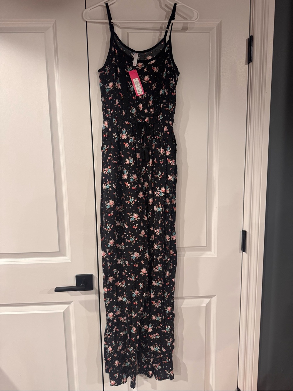 Black Floral Maxi Romper with Adjustable Straps